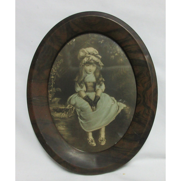 Vintage ‘Cherry Ripe’ Print Litho John Everett Millais Oval Wood Frame 10" x 8" - Picture 1 of 6